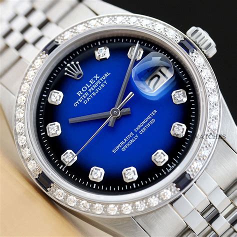 blue and silver rolex watch